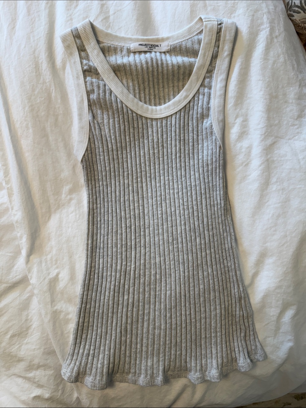 Project Social T Gray Ribbed Tank with White Trim